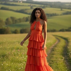 Vibrant Orange Halter Maxi Dress size large